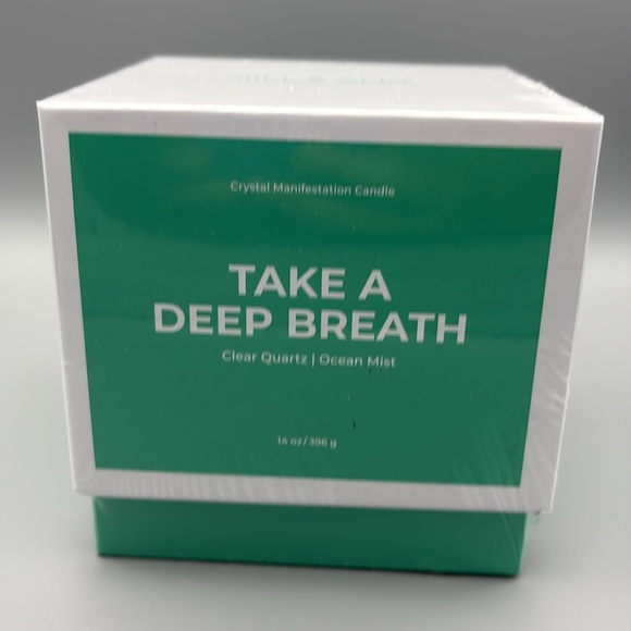 "Take A Deep Breath" Clear Quartz Crystal Manifestation Candle 14 oz. SEALED - Picture 2 of 5